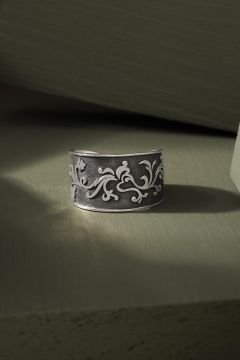 Gravür İşleme Desenli Ayarlanabilir Gümüş Yüzük