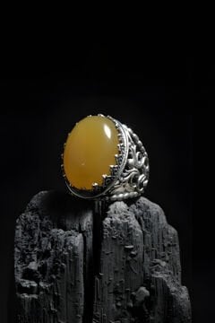 Har-ı Aşk Model El İşi Sarı Akik Taşlı Gümüş Yüzük