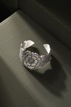 Çiçek Desenli Ayarlanabilir Gümüş Yüzük
