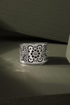 Çiçek İşleme Desenli Ayarlanabilir Gümüş Yüzük