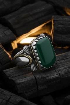 Yeşil Akik Taşlı Gümüş Yüzük