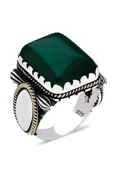 Yeşil Akik Taşlı Gümüş Yüzük