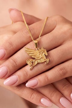 Pegasus Model 925 Ayar Gümüş Unisex Kolye Altın Rengi