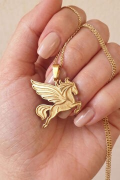 Pegasus Model 925 Ayar Gümüş Unisex Kolye Altın Rengi