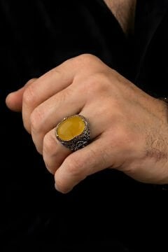 Hünkar Model  Sarı Akik Taşlı Gümüş Erkek Yüzük