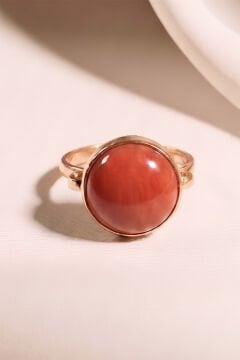 Luna Model Doğal Mercan Taşlı Gümüş Kadın Yüzük 19 - Rose Rengi
