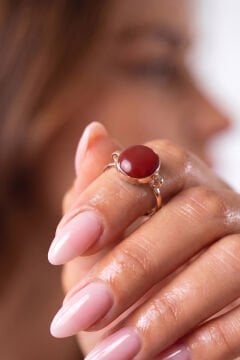 Luna Model Doğal Mercan Taşlı Gümüş Kadın Yüzük 20 - Rose Rengi