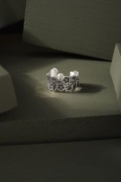 Çiçekli Sarmaşık Model Ayarlanabilir Gümüş Yüzük