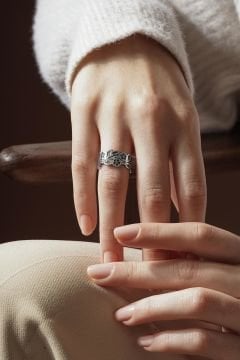 Çiçekli Sarmaşık Model Ayarlanabilir Gümüş Yüzük