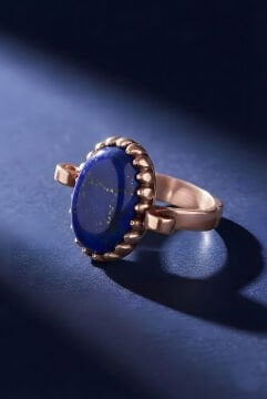 Sade Model Lapis Lazuli Taşlı El İşi Gümüş Yüzük 22 - Rose Rengi