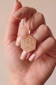 Altıgen Model Yaşam Çiçeği 925 Ayar Gümüş Kolye Rose Rengi
