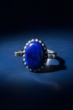 Sade Model Lapis Lazuli Taşlı El İşi Gümüş Yüzük 14 - Gümüş Rengi