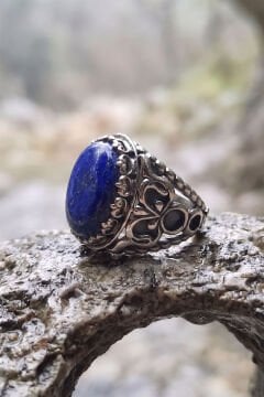 Oval Model Lapis Lazuli Taşlı El İşi Erkek Gümüş Yüzük