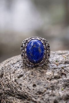 Oval Model Lapis Lazuli Taşlı El İşi Erkek Gümüş Yüzük