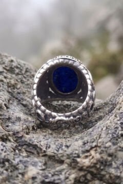 Oval Model Lapis Lazuli Taşlı El İşi Erkek Gümüş Yüzük