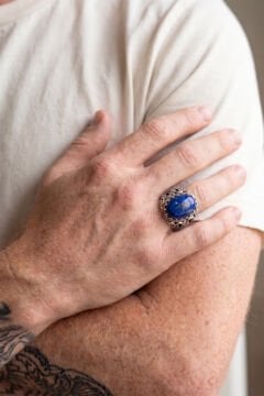 Oval Model Lapis Lazuli Taşlı El İşi Erkek Gümüş Yüzük