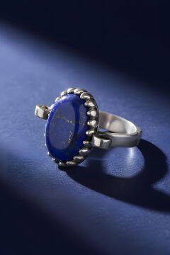Sade Model Lapis Lazuli Taşlı El İşi Gümüş Yüzük 15 - Gümüş Rengi