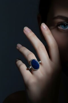 Sade Model Lapis Lazuli Taşlı El İşi Gümüş Yüzük 15 - Gümüş Rengi
