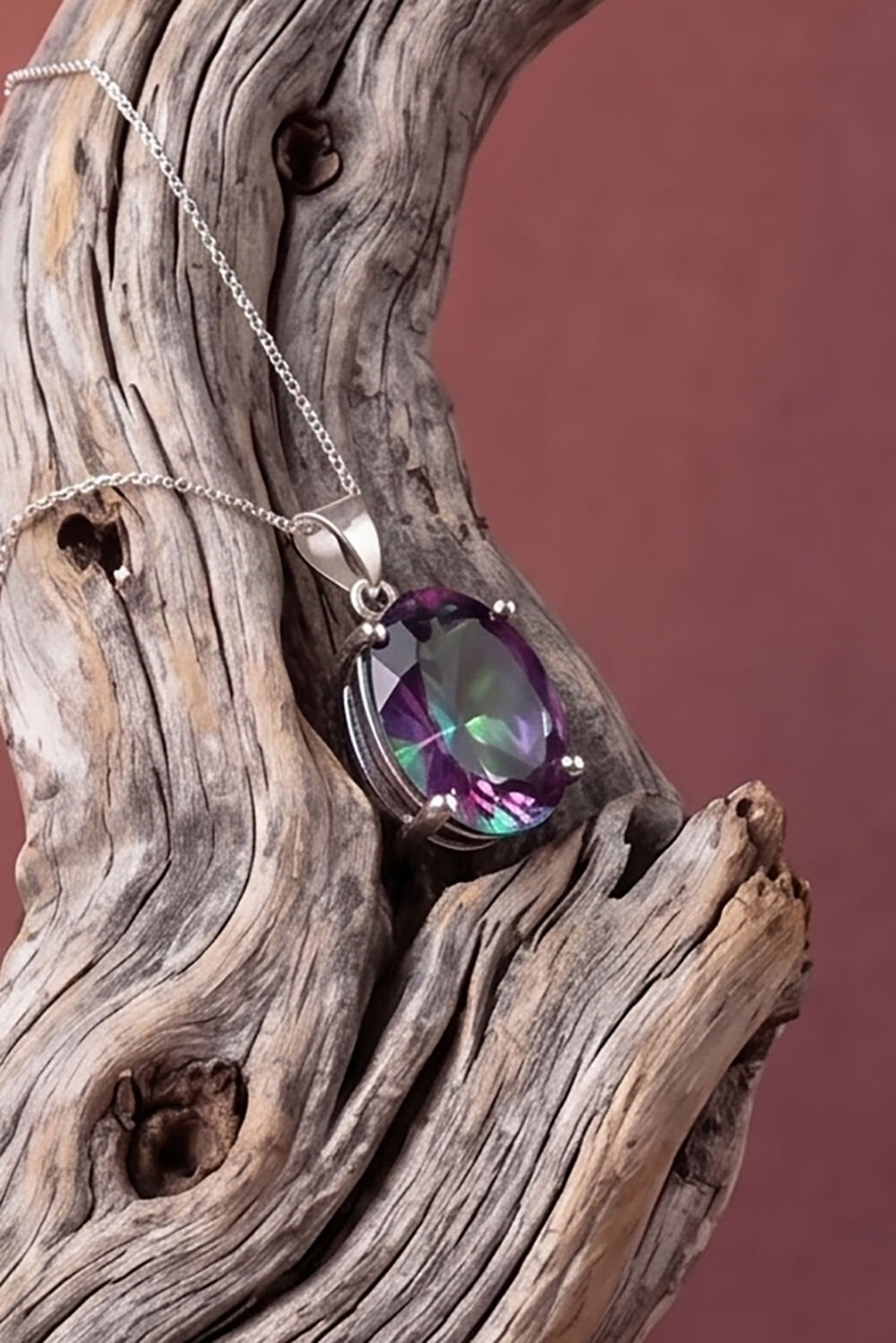 Tek Taş Model Mistik Topaz Zirkon Taşlı Gümüş Kadın Kolye
