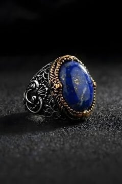 Hünkar Model  Lapis Lazuli Taşlı Gümüş Erkek Yüzük