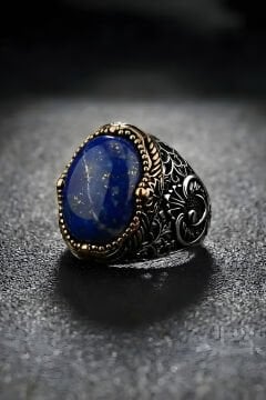 Hünkar Model  Lapis Lazuli Taşlı Gümüş Erkek Yüzük