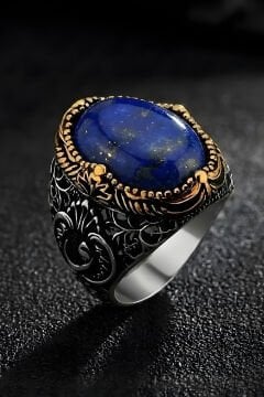 Hünkar Model  Lapis Lazuli Taşlı Gümüş Erkek Yüzük