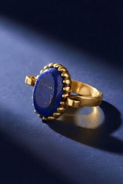 Sade Model Lapis Lazuli Taşlı El İşi Gümüş Yüzük 10 - Altın Rengi