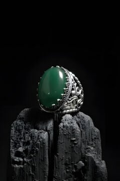 Har-ı Aşk Model El İşi Yeşil Akik Taşlı Gümüş Yüzük