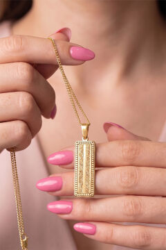 Ayetel Kürsi Kazımalı Minimal Model 925 Ayar Gümüş Kolye Altın Rengi