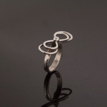 Kurdele Desenli Taşsız El İşi Gümüş Yüzük