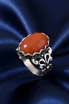 Rumi Model Akik Taşlı El İşi Gümüş Yüzük