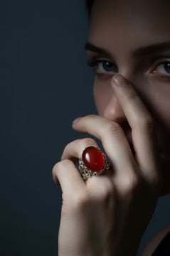 Rumi Model Akik Taşlı El İşi Gümüş Yüzük