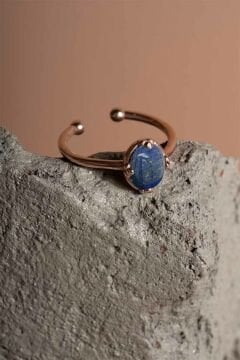 Lapis Lazuli Taşlı Minimal Gümüş Ayarlanabilir Kadın Yüzük Rose Rengi - 14