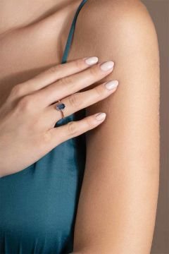 Lapis Lazuli Taşlı Minimal Gümüş Ayarlanabilir Kadın Yüzük Rose Rengi - 8