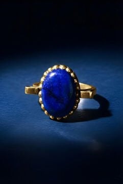 Sade Model Lapis Lazuli Taşlı El İşi Gümüş Yüzük 24 - Altın Rengi