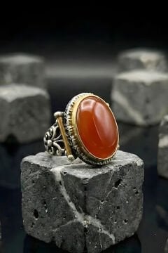 Görkem Model El İŞi Akik Taşlı Gümüş Erkek Yüzük