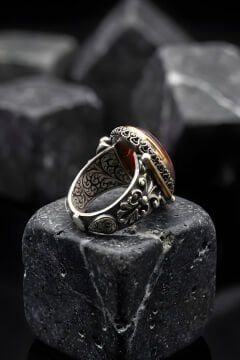 Görkem Model El İŞi Akik Taşlı Gümüş Erkek Yüzük