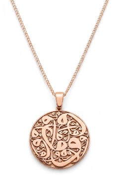 Yuvarlak Plaka İçine Vav Desenleri 925 Ayar Gümüş Kolye Rose Rengi