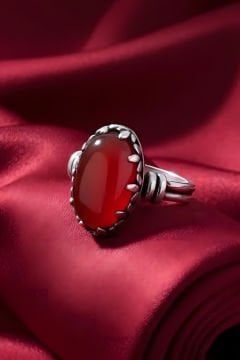 Çift Kol Model Akik Taşlı El İşi Gümüş Yüzük