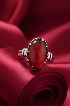 Çift Kol Model Akik Taşlı El İşi Gümüş Yüzük