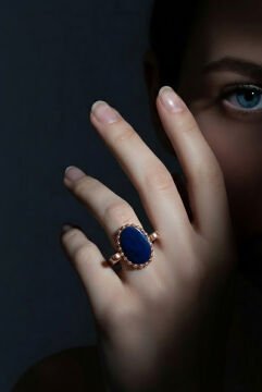 Sade Model Lapis Lazuli Taşlı El İşi Gümüş Yüzük 16 - Rose Rengi