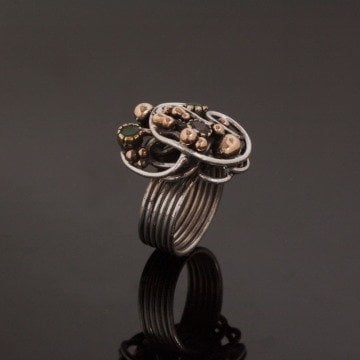 Yakut Zümrüt Taşlı Gümüş Yüzük