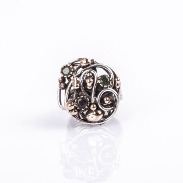 Yakut Zümrüt Taşlı Gümüş Yüzük