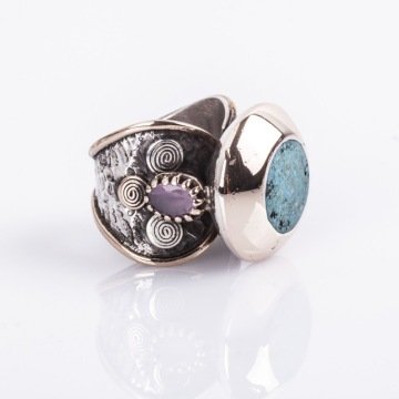 Turkuaz ve Pembe Kuvars Taşlı Gümüş Yüzük