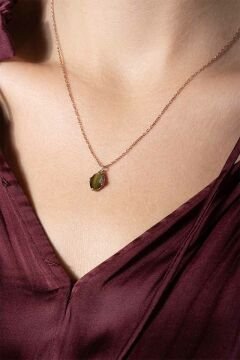 Kaplangözü Taşlı Minimal Gümüş Kadın Kolye Rose Rengi