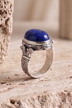 Oval Katre Model Lapis Lazuli Taşlı Gümüş Erkek Yüzük