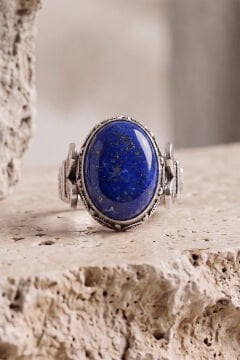 Oval Katre Model Lapis Lazuli Taşlı Gümüş Erkek Yüzük