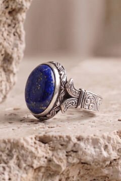 Oval Katre Model Lapis Lazuli Taşlı Gümüş Erkek Yüzük
