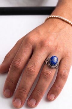 Oval Katre Model Lapis Lazuli Taşlı Gümüş Erkek Yüzük
