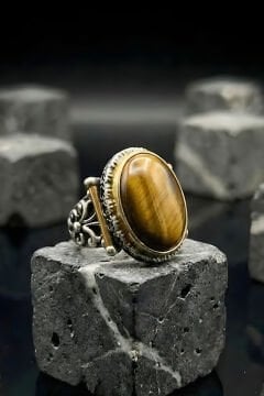 Görkem Model El İşi Kaplangözü Taşlı Gümüş Erkek Yüzük